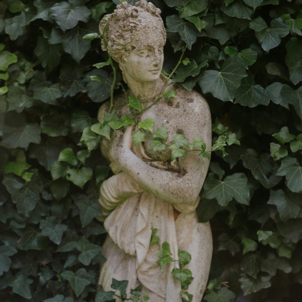 Illustration d’une statue de la mythologie recouverte de  nature